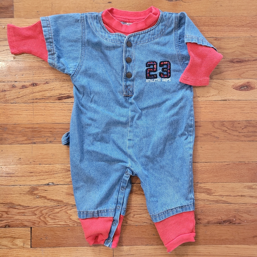Gitano Kids Vintage Jumpsuit 2T Denim Red Blue Snap Closure Retro Active